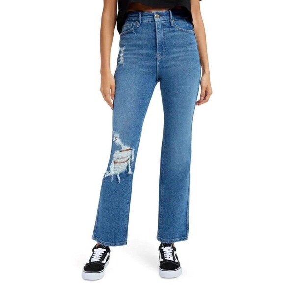 GOOD AMERICAN Good Curve High Waist Distressed Straight Stretch Jeans SZ 00/24 - Picture 1 of 16